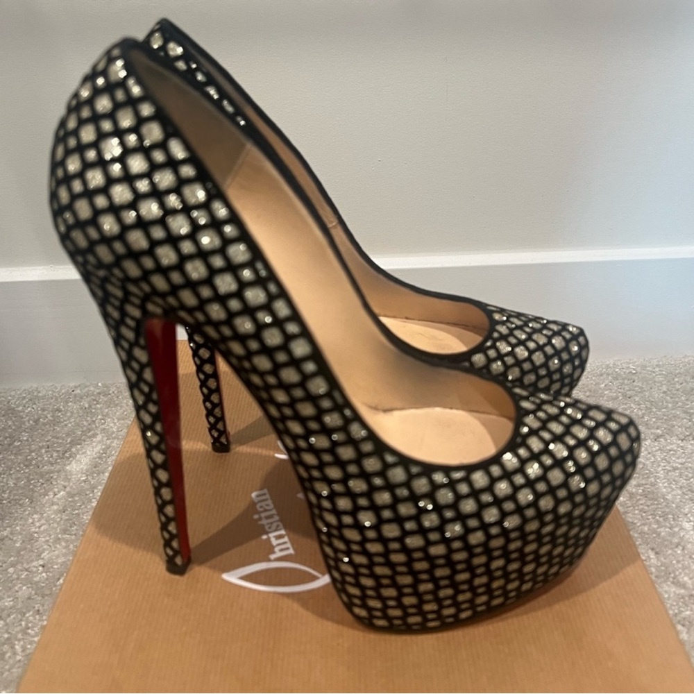Christian Louboutin Black and Silver Platform Heels